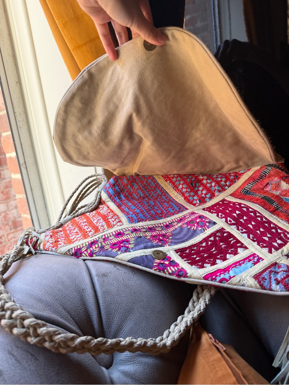 Anthropologie Antik Boho Embroidered Multicolor Crossbody Bag with Beaded Detail - Picture 3 of 7